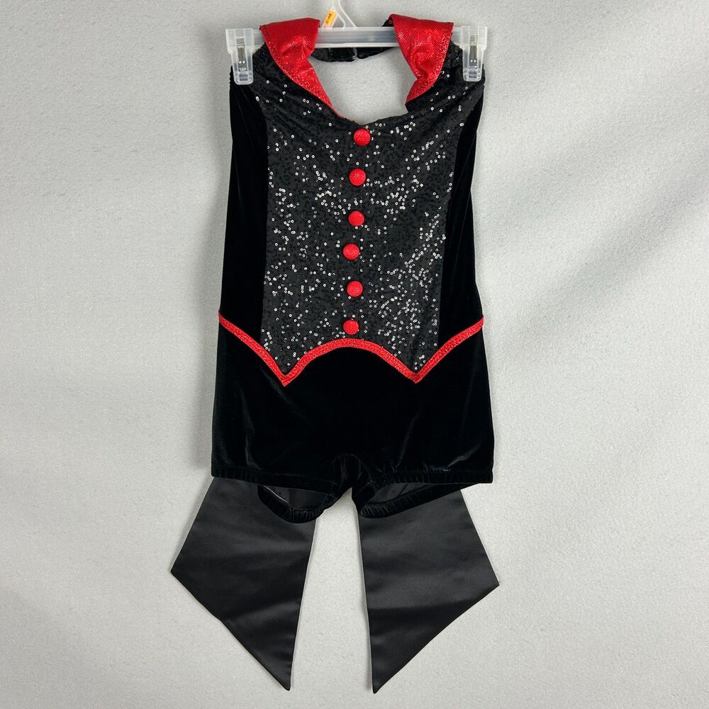 Mara Jazz Dance Leotard Adult Small Black Red Sequin Vest Circus Stage Costume